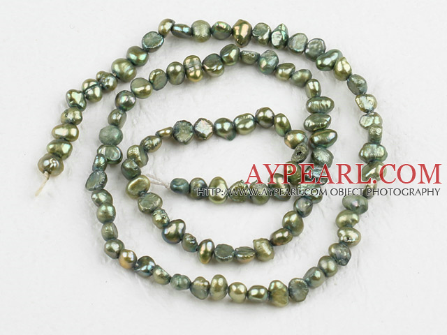 Pearl Beads, Olive Green, 3-4mm dyed, potato shape, Sold per 14.2-inch strand