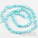 Pearl Beads, Lake Blue, 3-4mm dyed, potato shape, Sold per 14.2-inch strand
