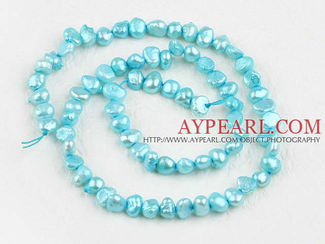 Pearl Beads, Lake Blue, 3-4mm dyed, potato shape, Sold per 14.2-inch strand