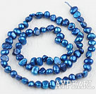 Pearl Beads, Sapphire Blue, 3-4mm dyed, potato shape, Sold per 14.2-inch strand