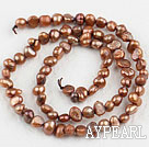 Pearl Beads, Brown, 3-4mm dyed, potato shape, Sold per 14.2-inch strand