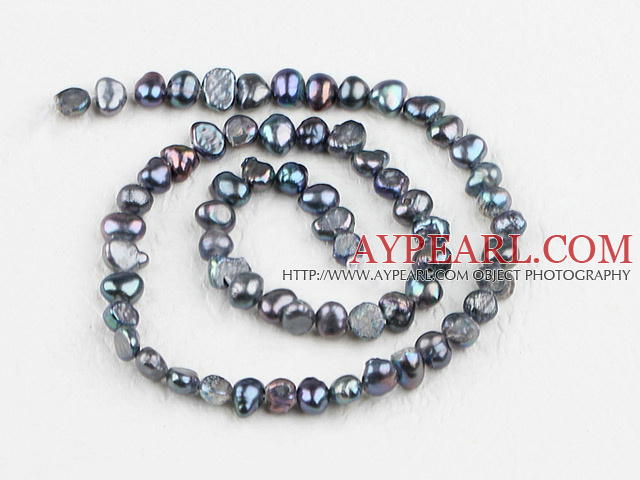 Pearl Beads, Blackish Grey, 3-4mm dyed, potato shape, Sold per 14.2-inch strand