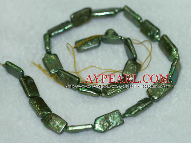 Freshwater pearl beads, green, 5*8*14mm retangle. Sold per 15-inch strand.