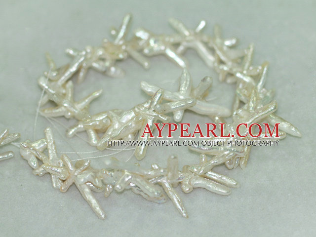 Freshwater pearl beads, white, 5*20*35mm diagonally-drilled cross. Sold per 14-inch strand.