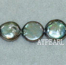 Freshwater pearl beads, green, 5*13mm coin. Sold per 15-inch strand.