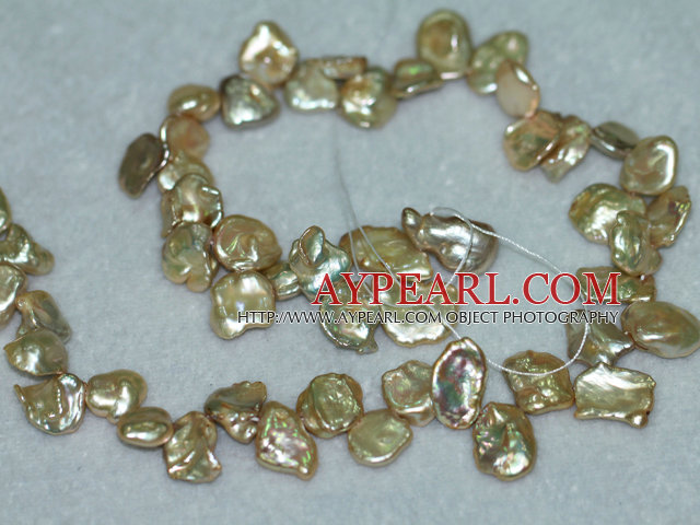 Freshwater pearl beads, golden, 5*11*13mm top-drilled keshi. Sold per 15-inch strand.