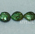 Freshwater pearl beads, green, 5*13mm coin. Sold per 15-inch strand.