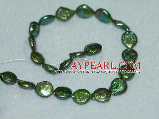 Freshwater pearl beads, green, 5*13mm coin. Sold per 15-inch strand.