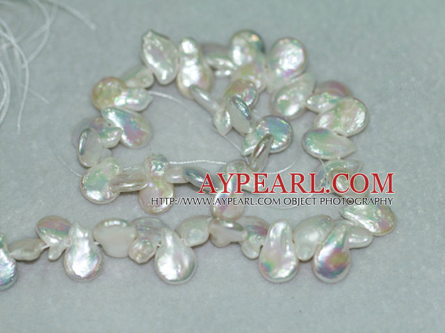 Freshwater pearl beads, white, 5*14*20 mm top-drilled coin. Sold per 15.4-inch strand.