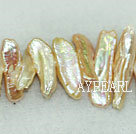 Biwa freshwater pearl beads, yellow, 5*8*21 mm keshi. Sold per 15-inch strand.