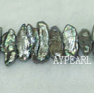 Biwa freshwater pearl beads, dark grey,5*8*25 mm keshi. Sold per 15-inch strand.
