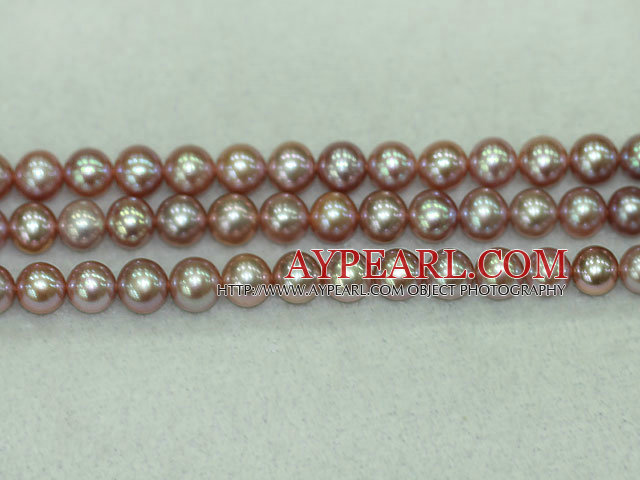 Freshwater pearl beads, purple, 7-8mm round. A grade. Sold per 15.7-inch strand
