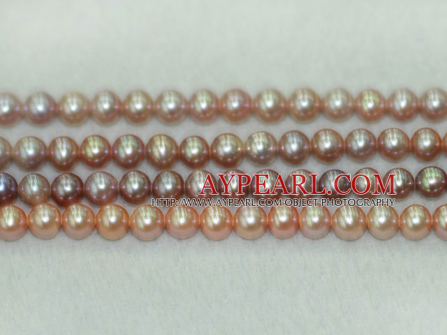 Freshwater pearl beads, multicolor, 6-7mm round. A grade. Sold per 15.7-inch strand