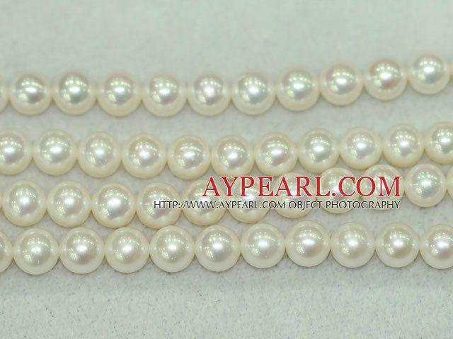 Freshwater pearl beads, white, 8-9mm round. A  grade. Sold per 15.7-inch strand