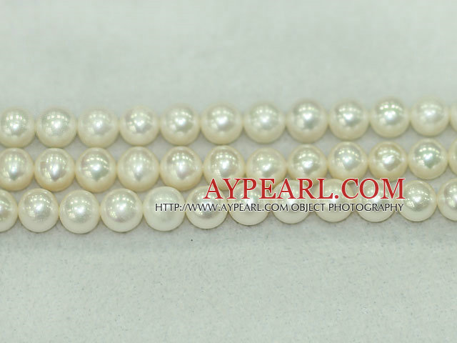 Freshwater pearl beads, white, 9-10mm round. A  grade. Sold per 15.7-inch strand