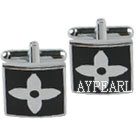 Silver color flower design square shape cufflinks