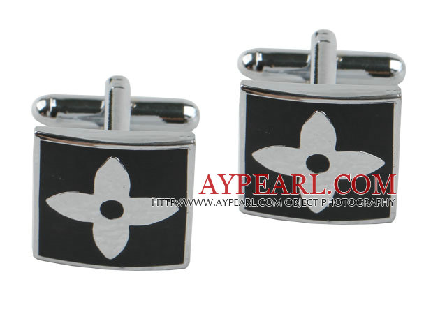 Silver color flower design square shape cufflinks