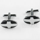 Silver color oval shape cross design cufflinks