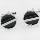 Round shape black and silver color simple style cufflinks