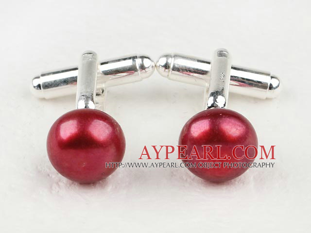 11.5-12mm Red Wine Color Dyed Freshwater Pearl Cufflinks