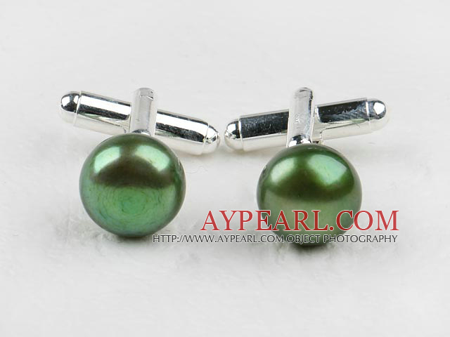 11.5-12mm Olive Green Freshwater Pearl Cufflinks