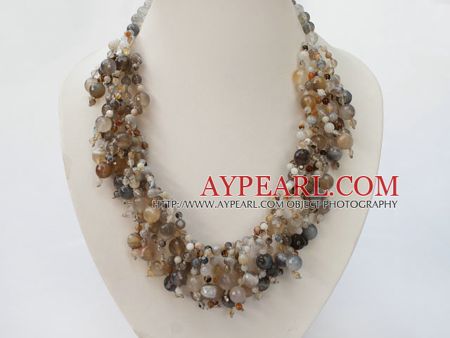 brazil grey agate beaded necklace with toggle gem clasp