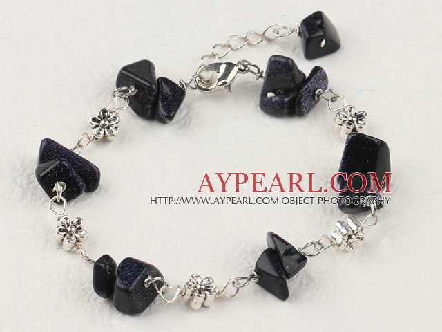 Fashion Purple Sandstone Chips And Loop Flower Charm Bracelet With Lobster Clasp