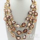 Multi Strands Champagne Color Pearl and Shell Fossil Necklace