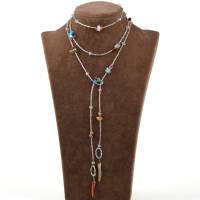 Multi gemstone shell crystal long necklace