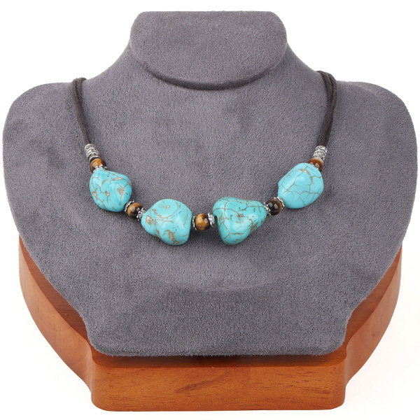 Random turquoise tiger eye stone necklace