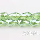 Manmade Crystal Beads, Fruit Green, 10*15mm plating color, straight hole, drop shape, Sold per 29.53-inch strand