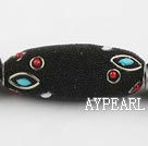 Frosted bali beads,20*52mm barrel, black ,Sold per 14.17-inch strands