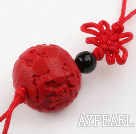 Cinnabar pendant,20mm ball,with chinese knot,Red,Sold by each