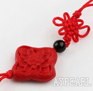 Cinnabar pendant,6*20mm,with chinese knot,Red,Sold by each