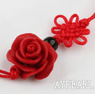 Cinnabar pendant,12*20mm rose,with chinese knot,Red,Sold by each