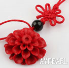 Cinnabar pendant,10*22mm chrysanthemum,with chinese knot,Red,Sold by each