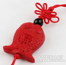 Cinnabar pendant,8*20*25mm two fish,with chinese knot,Red,Sold by each