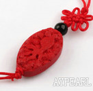 Cinnabar pendant,8*16*28mm oval,carved with the fish ,with chinese knot,Red,Sold by each