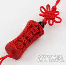 Cinnabar pendant,10*28mm,with chinese knot,Red,Sold by each