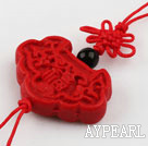 Cinnabar pendant,8*20*30mm,with chinese knot,Red,Sold by each