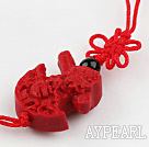 Cinnabar pendant,10*25mm,with chinese knot,Red,Sold by each