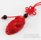 Cinnabar pendant,10*20*25mm beast,with chinese knot,Red,Sold by each