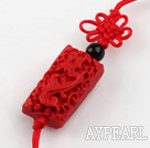 Cinnabar pendant,10*15*25mm rectangle,with chinese knot,Red,Sold by each