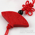 Cinnabar pendant,6*18*35mm fan,with chinese knot,Red,Sold by each