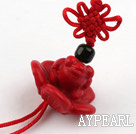 Cinnabar pendant,15*25mm,frog on the lotus,with chinese knot,Red,Sold by each