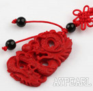 Cinnabar pendant,3*25*40mm,carved with the dragon,with chinese knot,Red,Sold by each