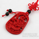 Cinnabar pendant,4*20*40mm,carved with the dragon,with chinese knot,Red,Sold by each