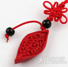 Cinnabar pendant,8*16*30mm twist horse eye with chinese knot,Red,Sold by each