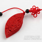 Cinnabar pendant,6*20*50mm twist horse eye with chinese knot,Red,Sold by each