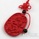 Cinnabar pendant,5*28*40mm,carved with the dragon,with chinese knot,Red,Sold by each